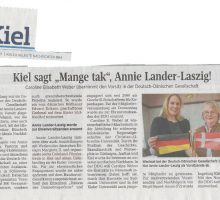 Kieler Nachrichten vom 28.04.2017 Artikel "Kiel sagt 'Mange tak', Annie Lander Laszig" in den Kieler Nachrichten vom 28.04.2017
